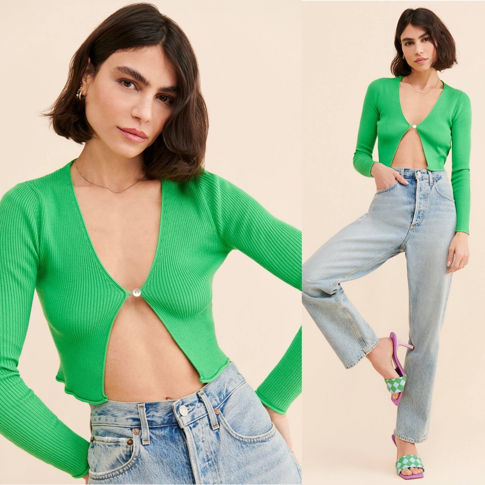 Lioness Vineyard Cardigan Ribbed Green Size 2 NWT